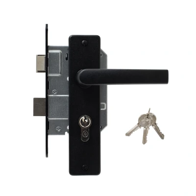 Afbeelding van Zwarte Deurklink met Slot Compleet Cilinderslot Per Set