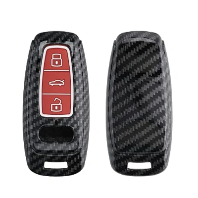 Afbeelding van kwmobile hoes voor autosleutel geschikt Audi A6 A7 A8 Q7 Q8 3 knops Keyless Autosleutelbehuizing in rood / zwart Carbon design