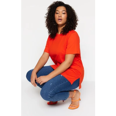 Afbeelding van Trendyol Petrol Boyfriend Gebreid T Shirt Van 100% Katoen Met Ronde Hals En Split Tbbss22Bf0031