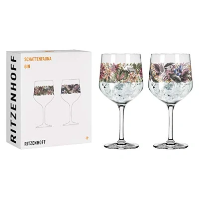 Afbeelding van Gin Glas 700 ml Serie Shadow Fauna Set nr. 1, 2 stuks, ooievaar en vlinder