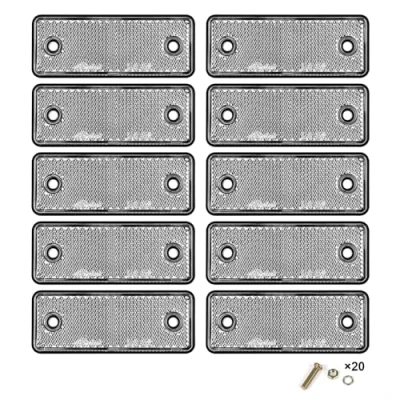 Afbeelding van Yinaolan Set van 10 witte schroefbare rechthoekige reflectoren, E11 goedkeuring verkeersveiligheid poortpalen achterste reflectoren voor aanhangwagen, caravan, vrachtwagen, tractor, boot,