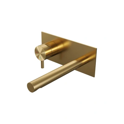 Afbeelding van Brauer Gold Edition Wastafelmengkraan inbouw rechte uitloop rechts hendel kort smal afdekplaat model B2 PVD geborsteld goud Minimalistisch