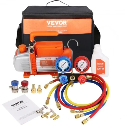 Afbeelding van VEVOR Vacuümpomp 100L/min A2L Explosie bewijs 150W 220V/50 HZ 1440rpm 55 276bar 250ml olie capaciteit HVAC vacuüm apparatuur spruitstuk manifold set airconditioning auto koelsystemen