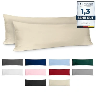 Afbeelding van Kussenkussen 40x145 Versterkte katoen (set van 2) Beige strak weven 57 schroefdraden/cm² kussenkussencase 40 x 145 cm Ouko Tex