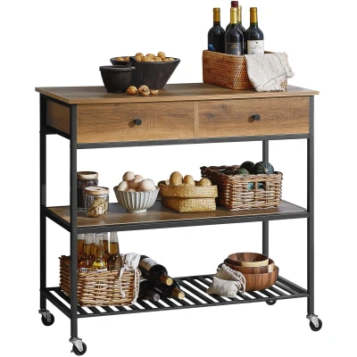 Afbeelding van SoBuy Keukentrolley Op Wieltjes Multifunctionelle trolley Serveerwagen Keukenkast met 2 Lades en Planken Industriële Stijl 100 x 45 93 cm FKW112 PF