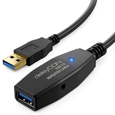 Afbeelding van deleyCON 15m Actieve USB 3.0 Kabel Verlenging met 2 Signaalversterker Repeaterkabel Verlengkabel PC Computerprinter Scanner Zwart