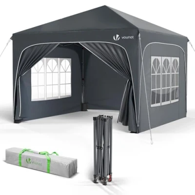 Afbeelding van VOUNOT Gazebo 3 x m met 4 zijpanelen en zandzakken, pop up vouwpaviljoen, waterdicht, opvouwbare tuintent, partytent, inclusief tas, grijs