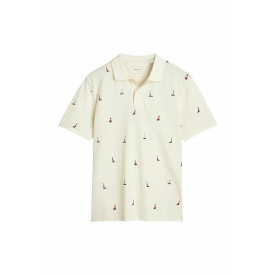 Afbeelding van GANT Embroidered Graphic Poloshirt, Heren, Maat: Large, Cream