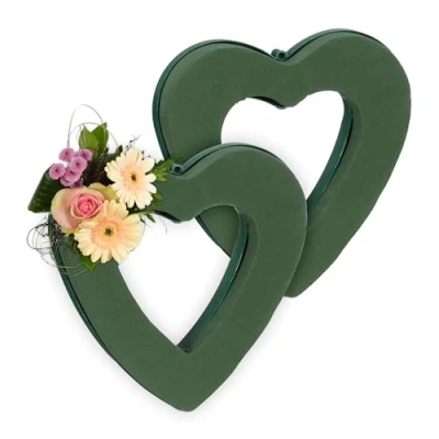 Afbeelding van Relaxdays steekschuim voor echte bloemen, set van 2, hartvormig, 24 x 23 4 cm, oase om te knutselen, schuimstof, groen
