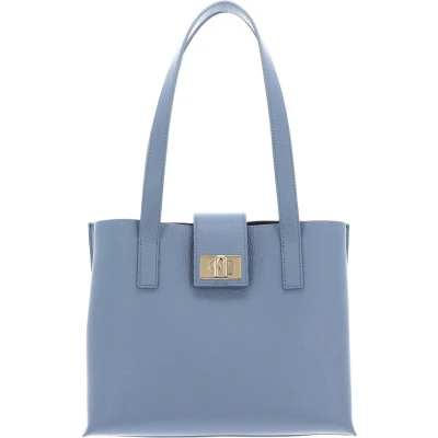 Afbeelding van FURLA Leren Schoudertas 1927 Soft Tote 28 Celestial Blauwgrijs