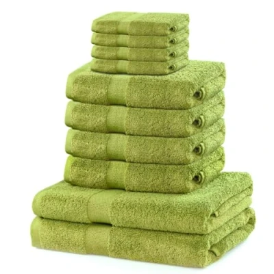 Afbeelding van Set van 10 katoenen kwaliteit 525 g/m² 4 gastendoekjes 30 x 50 cm, handdoeken 100 cm en 2 badhanddoeken 70 140 seladongroen, groen, absorberend, Marina