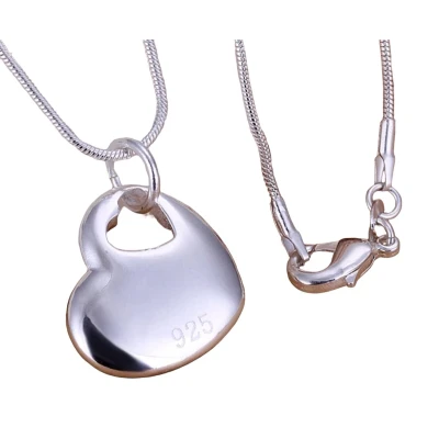 Afbeelding van N3 Collecties 925 sterling zilver massief hart gladde hanger ketting voor dames