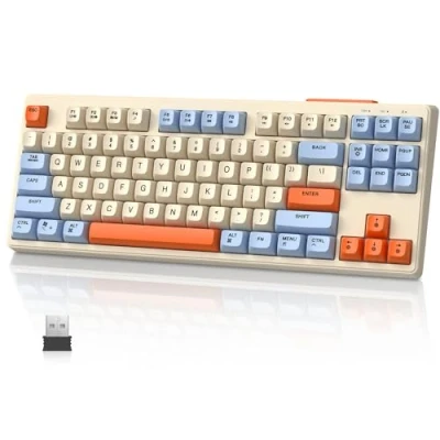 Afbeelding van M87 TKL Draadloos gamingtoetsenbord met dubbele modus, Bluetooth / 2,4 Ghz, PBT keycap, 4000 mAh oplaadbare batterij, gemengd kleuren regenboogverlicht toetsenbord mechanisch gevoel Bosbessen