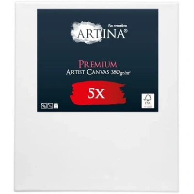 Afbeelding van Artina Set van 5 Schildersdoeken 50x70 cm FSC® Schildersdoek Stuks Premium Canvas Dubbel Geprimed Spieraam Wit