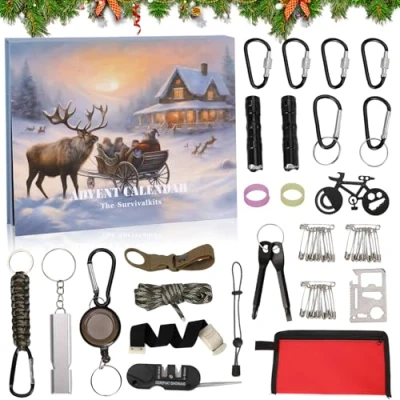 Afbeelding van adventskalender 2024, mannen, tieners en jongens, survivalkit, kerstkalender Kerstmis, gereedschap voor gereedschap, cadeau, survival tools 2024 (B)