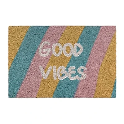 Afbeelding van deurmat kokos tekst good vibes 40 x 60 cm strepen binnen buiten