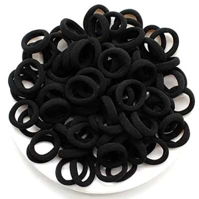Afbeelding van 100 stuks elastische haarelastiekjes, mini haarbanden, babyhaarelastiekjes, katoen, haarelastiekjes voor meisjes, kleurrijk, fijn haar, meisjes en baby&#039;s, zwart