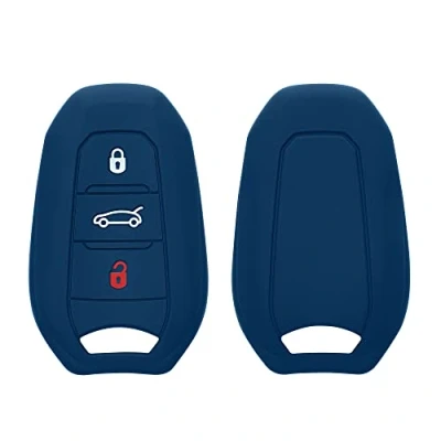 Afbeelding van kwmobile Autosleutel hoesje compatibel met Peugeot Citroen 3 knops Smartkey (alleen Keyless Go) hoes behuizing Sleuteletui in donkerblauw