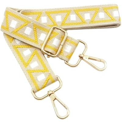 Afbeelding van Gekleurde schouderriem voor damestassen, brede tasriem, geel wit, verstelbare met gouden karabijnhaak, duurzaam crossbody tas, handtas, doe het zelf schouderaccessoires meisjes,