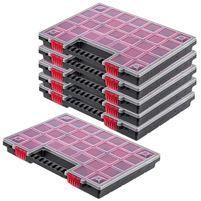 Afbeelding van KADAX K6548 Organizer gereedschapskist van kunststof magazijn voor kleine onderdelen met transparant deksel in verschillende maten assortimentsdoos (40x30cm / 6 stuks)