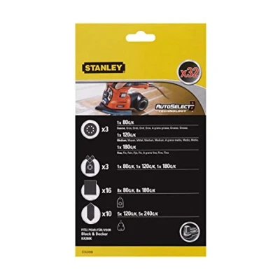 Afbeelding van Stanley Schuurpapierset voor multischuurmachine (32 delig, excentrische en multi schuurpapier, schuurbladen, vingerschuurhulp/contourslijpen, geschikt Black + Decker) KA280K STA37095