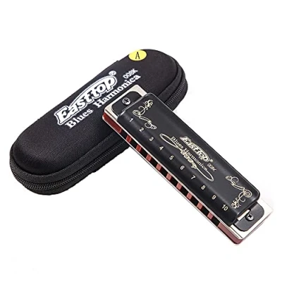 Afbeelding van Blues Diatonische mondharmonica A Key, mondorgel 10 gaten 20 toon 008k met zwarte koffer, instrument voor beginners, volwassenen, professionals, studenten en kinderen