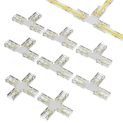Afbeelding van PAUTIX COB LED strip connectorset voor 8 mm brede strips 2 polig, 6 stuks T vorm en kruisverbinders (NIET van toepassing op 10 strips)