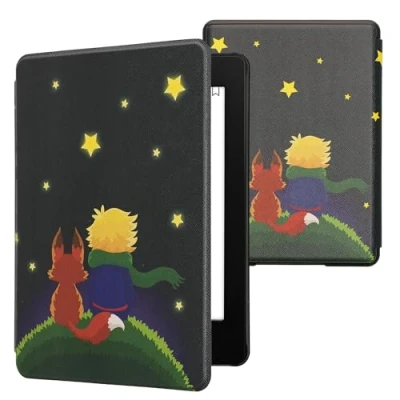 Afbeelding van kwmobile E reader hoesje geschikt voor Amazon Kindle Paperwhite 11. Generation 2021 hoes flip case met magnetische sluiting Ereader cover Jongetje vos design in geel / bruin donkerblauw