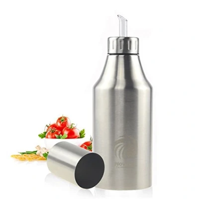 Afbeelding van Novata oliefles, roestvrij staal, olie en azijndispenser, oliereservoir, lekvrij, vloeibare ingrediëntendispenser, fles, stofdicht, zilver, 1000 ml