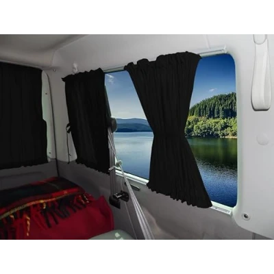 Afbeelding van Bremer Sitzbezüge Gordijnen, vitrage, zonnewerking compatibel met VW T4 Multivan Caravelle 1990 2003 in zwart, campingaccessoires camperassesoires gordijnset AMZ