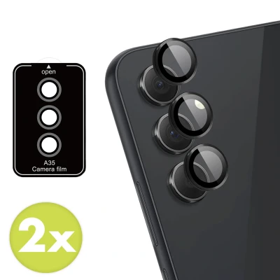 Afbeelding van 2 Pack Screenprotectors Samsung Galaxy A35: iMoshion Camera lens protector Glas Zwarte randen