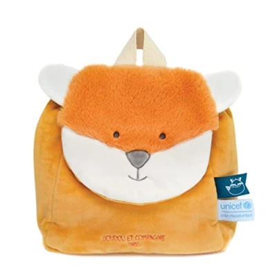Afbeelding van Doudou et Compagnie Rugzak vos UNICEF 20 x 10 cm klittenbandsluiting verstelbare riemen oranje geboortecadeau idee voor meisjes en jongens vanaf 18 maanden DC3831