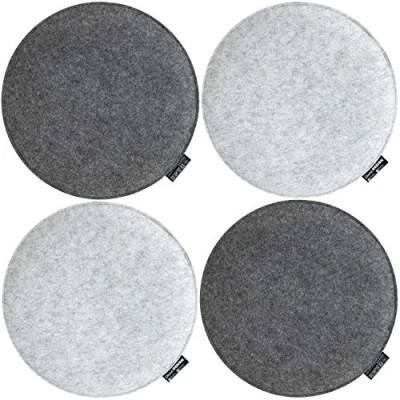 Afbeelding van DuneDesign 4 vilten zitkussen rond Ø 35x2.5 cm stoelkussen stoelpad grijs lichtgrijs