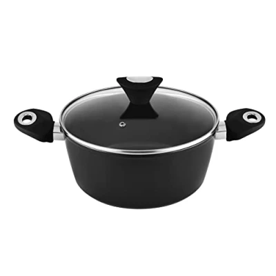 Afbeelding van Venga! 24 cm kookpot met deksel, 4,1 l inhoud, antiaanbaklaag, vaatwasmachinebestendig, turbo inductiebodem , soft touch ergonomische handvaten, zwart/zilver, VG POT 3001