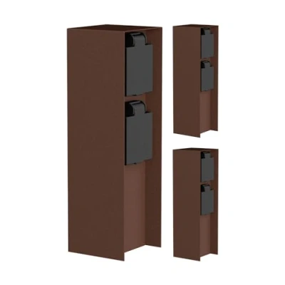 Afbeelding van ledscom.de 3 tuincontactdoos POMI voor buiten, IP44, 2 weg, roestvrij staal, bruin, vierkant, 23 cm