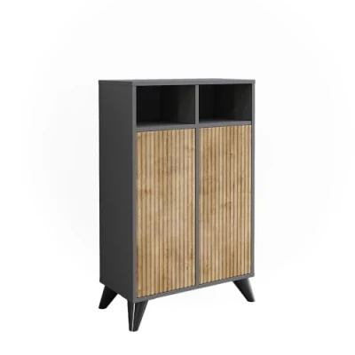 Afbeelding van Vicco Midi kast Leano, antraciet/bergeiken, 60 x 97 cm met 2 deuren