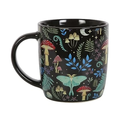 Afbeelding van Something Different Dark Forest Print Mok/beker met Paddenstoelen en Mot (hxbxd) ca. 9,2cm x 12,2cm 8,7cm Multicolours