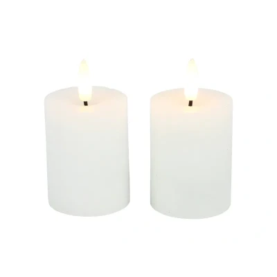 Afbeelding van Stompkaars Lyon met LED 5 x 9 cm Wit 2 stuks