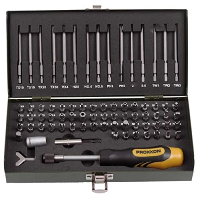 Afbeelding van Proxxon Industrial 23 107 Bitset 75 delig Plat, Kruiskop Phillips, Pozidriv, Tri Wing, Binnen vierkant (Robertson), Clutch, Veeltand (XZN),