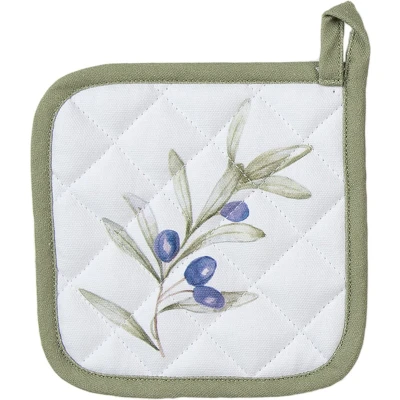 Afbeelding van Clayre &amp; Eef Kind Pannenlap 16x16 cm Wit Katoen Olijven