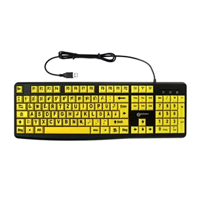 Afbeelding van Toetsenbord met grote toetsen en extra groot lettertype (zwart op geel) compatibel Windows XP, Vista, 7, 8, 10 plug&amp;play (Duitse versie) Geemarc KBSV3_YEL_GE