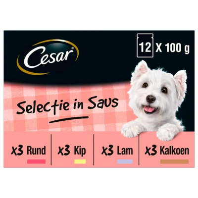 Afbeelding van Cesar Maaltijdzakjes Multipack Selection In Saus Hondenvoer 12 stuks