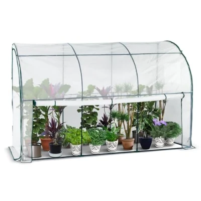 Afbeelding van VOUNOT Tuinkas voor alle seizoenen, muursteun, groenten, planten, bloemen, broeikas, met PE zeil, 135 g/m², tomatenkas balkon, terras, tuin, 300 x 100 180 cm, wit