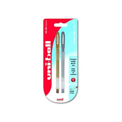 Afbeelding van uni ball UM 120NM Signo Gel Ink Rollerball in goud en zilver, effen super inkt, 0,8 mm punt, 2 pack