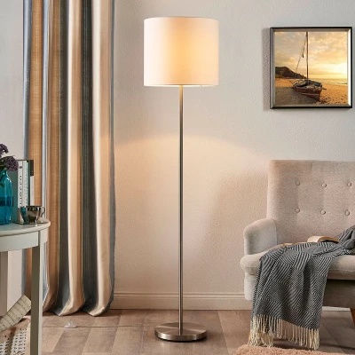 Afbeelding van Lindby vloerlamp 1licht stof, metaal H: 167 cm E27 wit, gesatineerd nikkel