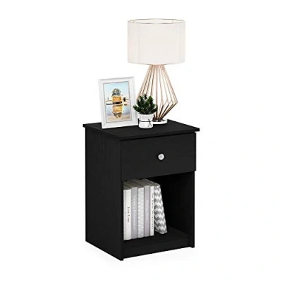 Afbeelding van Furinno Lucca bijzettafel, nachtkastje met één lade, set van 2, zwart eiken