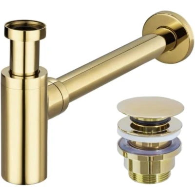 Afbeelding van REA Wastafel Sifon Compact en Clickwaste Glans Goud
