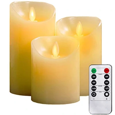 Afbeelding van LED kaarsen, vlamloze kaarsen 4/5/6inch set van 3 echte wax met realistische dansende vlammen en afstandsbediening 10 toetsen 2/4/6/8 uur timer, 300+ urenYIWER (ivoor, 3x1)