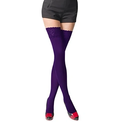 Afbeelding van Romartex Ondoorzichtige 80 denier Microvezel Hold Ups kousen, 9 kleuren, maten S XL, Paars, XL