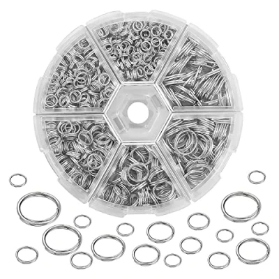 Afbeelding van open springringen, metalen springringen met opbergdoos, gedeelde ring voor sleutelhangersieraden (zilver)